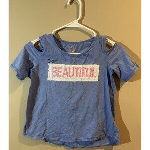 So Girls Tee Blue/purple Sequins Shirt Top Size 10 I Am Beautiful/amazing